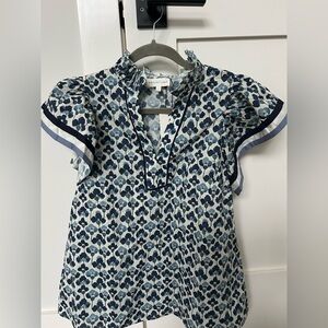 Entro Blue and White Patterned Blouse